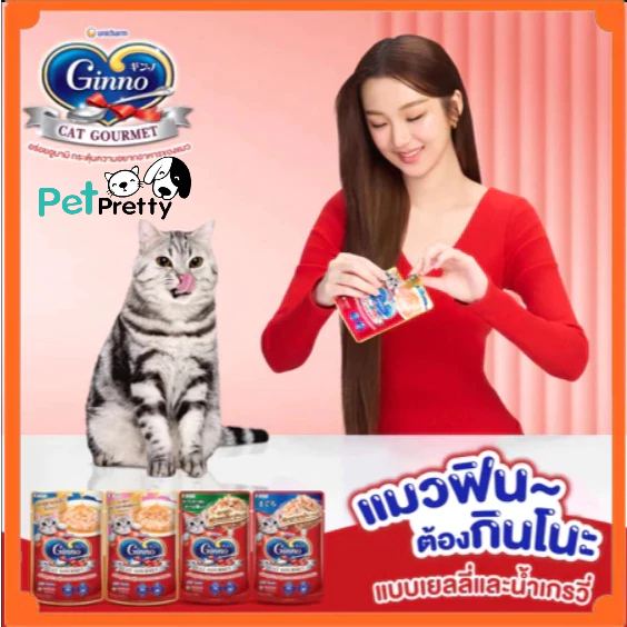 [12ซอง]🔸Ginno กินโนะ อาหารเปียกแมว บำรุงขน  ไม่เติมเกลือ 60 ก.  (Cat Gourmet -  แคท กูร์เมต์  อาหารแมว เปียก)