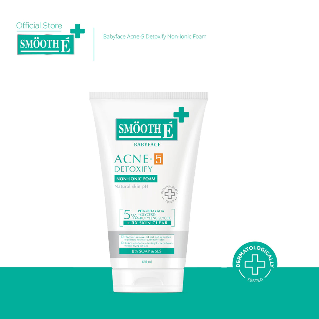 Smooth E Babyface Acne-5 Detoxify Non-Ionic Foam 50 ml. / 120 ml. โฟมล้างหน้าลดสิว เสริมปราการผิวคุม