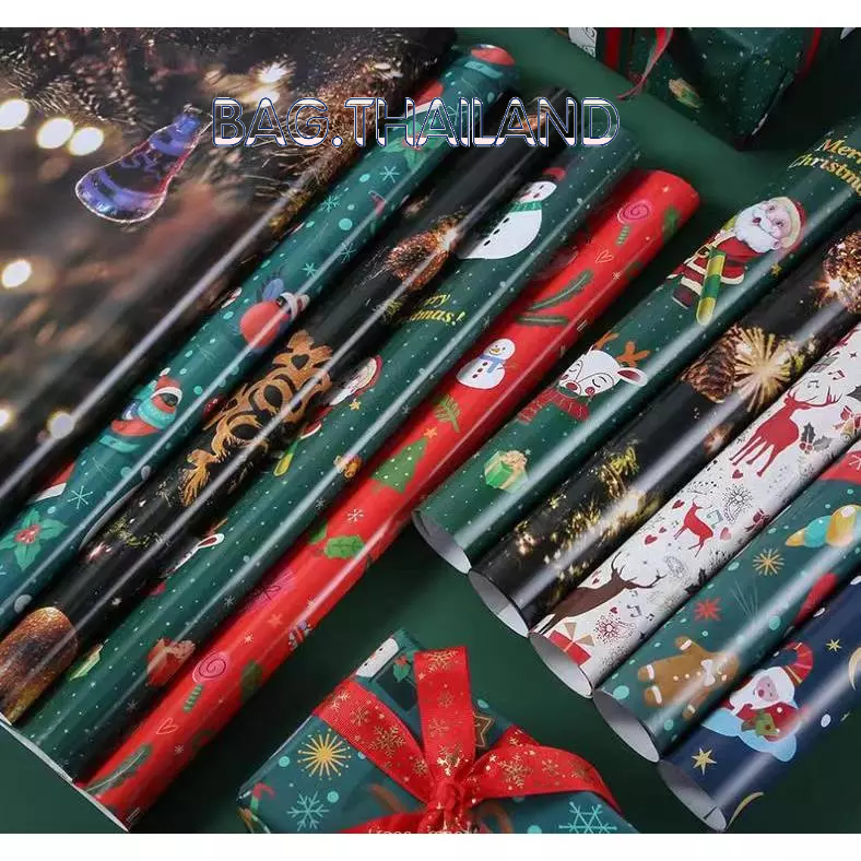 🍒bag🍒กระดาษห่อของขวัญ Christmas กระดาษเคลือบมัน พร้อมส่งในไทย