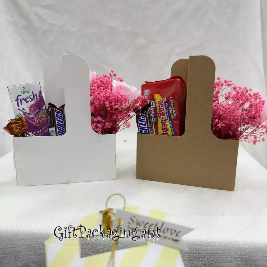 พร้อมส่งจากไทย..กระเช้าจัดช่อดอกไม้ กระเช้าของขวัญ ถุงกระดาษ แบบ2ช่องถือ - รูปที่ 5