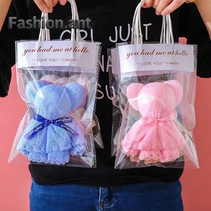 🌻พร้อมส่ง🌻ผ้าเช็ดหน้า ผ้าขนหนูหมี ของขวัญ ของชำร่วย แถมฟรีแพ๊คเกจสุดน่ารัก