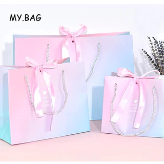 🌷🌷BAG🌷🌷 ถุงกระดาษสีพลาสเทล ใส่ของขวัญ ใส่ตุ๊กตา กระดาษหนาอย่างดี แถมโบว์ผูก