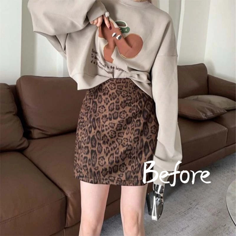 Skirt A-line Skirt High Waist Retro Women Short Skirt Slim Fitting Versatile Leopard Print BF