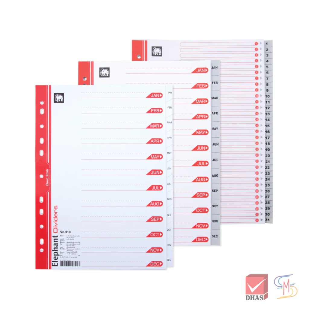 Elephant ตราช้าง อินเด็กซ์ แบ่งตามช่วงเวลา 1-31 Tab / 910 / 920 จำนวน 1 ชุด