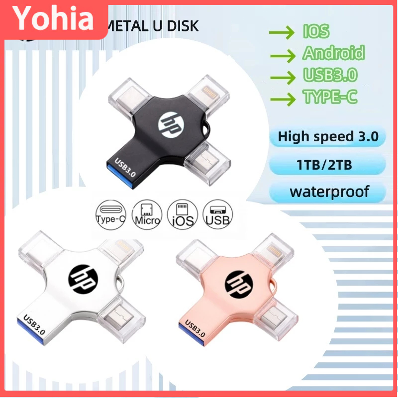 【Ready】แฟลชไดรฟ์ ความเร็วสูง 3.0 USB 4 in 1 2TB OTG ความเร็วสูง Type-C สําหรับ i O S Phone Tablet An