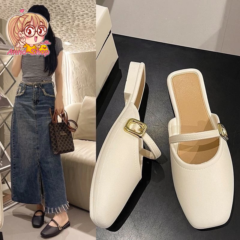 Anna shop รองเท้าคัชชู แบบสวมเปิดส้น ยาง EVA รองเท้าผู้หญิงหน้ากว้าง ใส่สบายน้ำหนักเบา ส้นเตี้ย T303