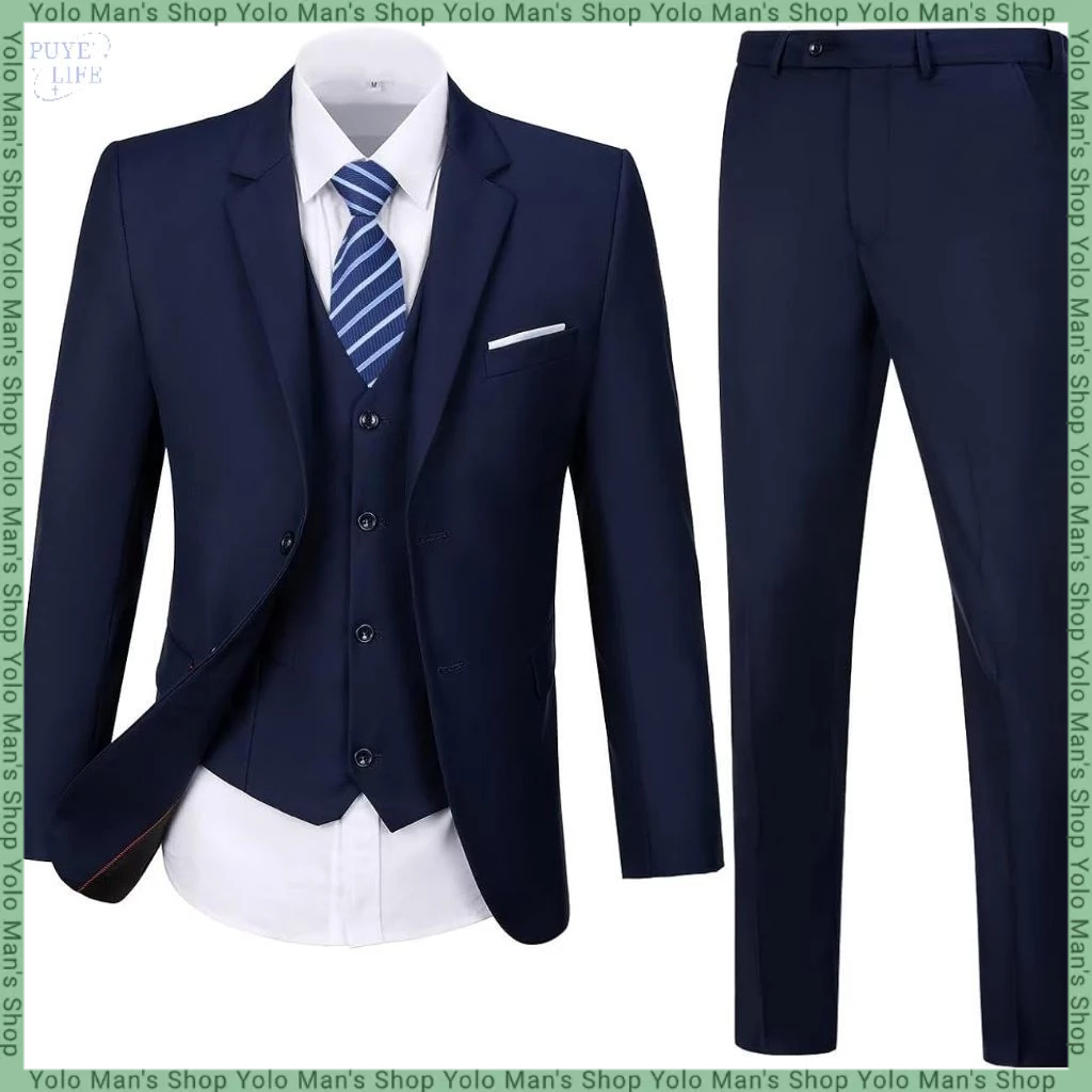 【2 ชิ้น】เสื้อสูทผู้ชาย ชุดสูทผู้ชาย 1 กระดุม ชุดสูทผู้ชาย มีกางเกงเข้าชุด ใส่สบาย ไม่ต้องรีด