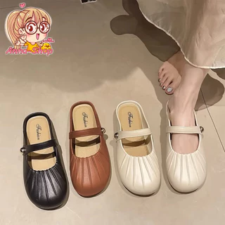 Anna shop รองเท้าแมรี่เจนแบบเปิดส้น หนังนิ่ม พื้นนุ่ม ส้นแบน สําหรับผู้หญิง T306