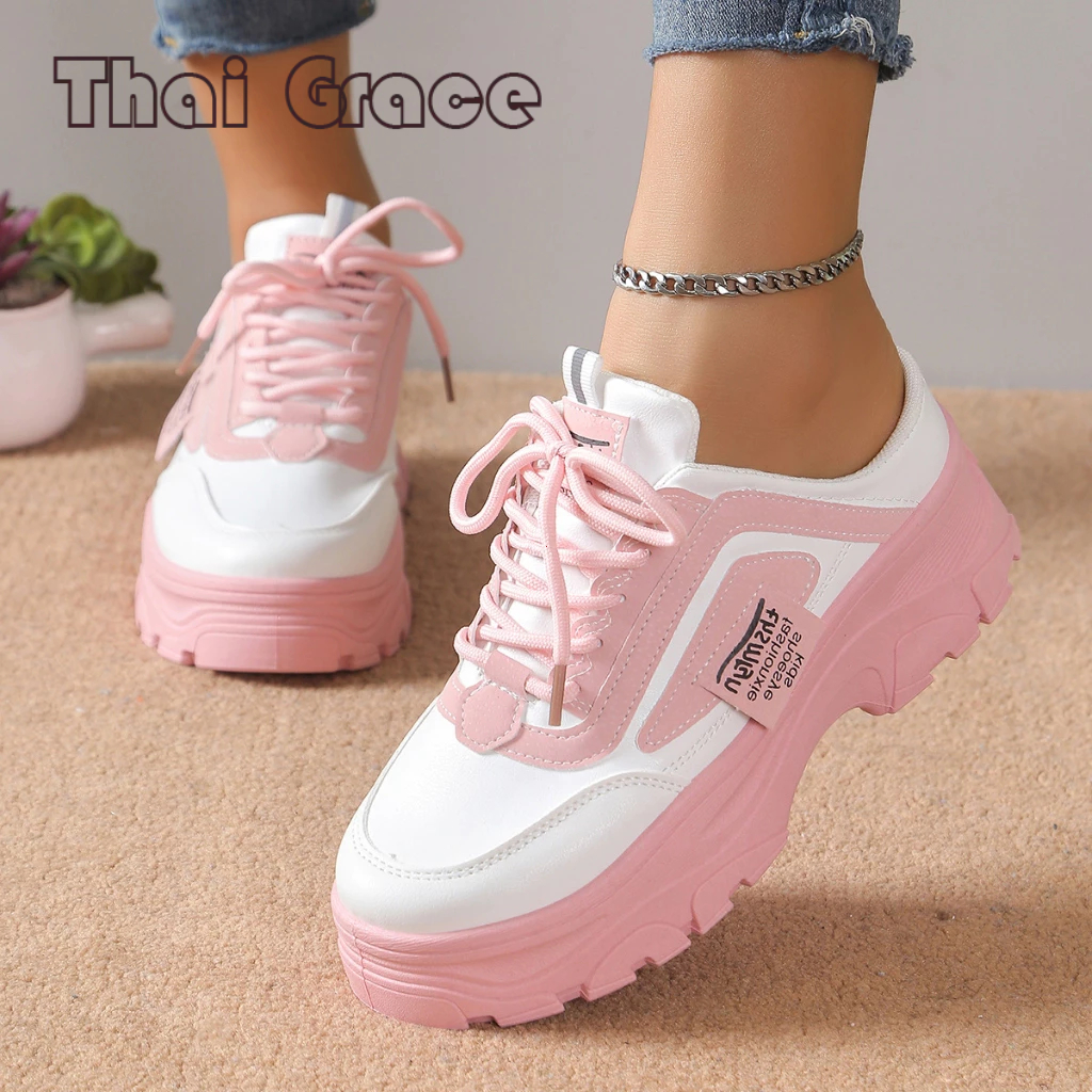 พร้อมส่ง🚚 รองเท้ากีฬาผู้หญิง รองเท้านักเรียน พื้นหนา 5CM ใส่สบาย ระบายอากาศดี