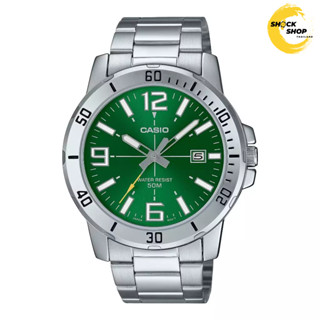 CASIO นาฬิกาผู้ชาย รุ่น MTP-VD01D-3B  วัสดุสเตนเลสสตีล สีเขี…