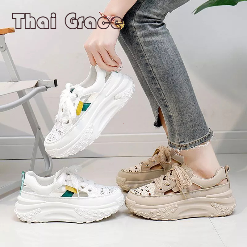 TG รองเท้าผู้หญิง รองเท้ากีฬาลำลองผู้หญิง ผ้าคุณภาพสูง ดีไซน์ตาข่ายโปร่ง ระบายอากาศดี สูง 5 ซม มาพร้อมกล่องรองเท้า