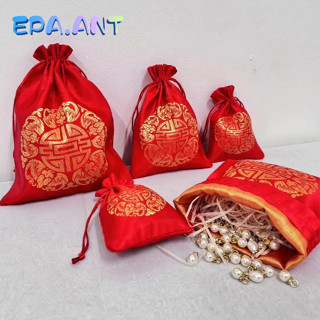🌈EPA🌈ถุงแดงพิมพ์ลายมงคล ถุงใส่ส้ม ถุงผ้าแพร