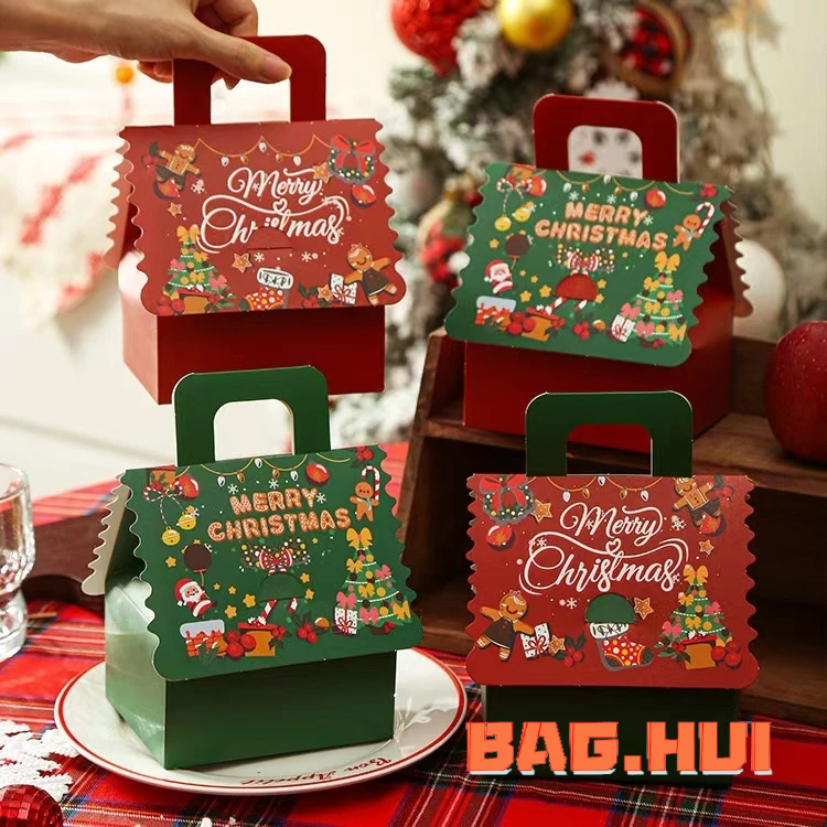 🍒🍒BH กล่องของขวัญ ทรงบ้าน ใส่แอปเปิ้ล ใส่ขนม คุ้กกี้ ของขวัญวันคริสต์มาส กระดาษหนามาก พร้อมส่ง