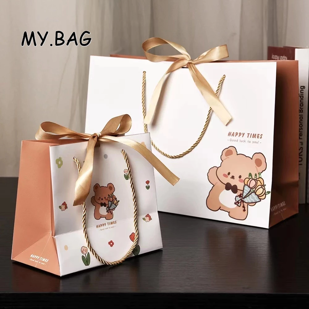 🌷🌷BAG🌷🌷 ถุงกระดาษหูหิ้ว ถุงใส่ของขวัญ HAPPY TIMES ถุงกระดาษน่ารัก ผูกโบว์