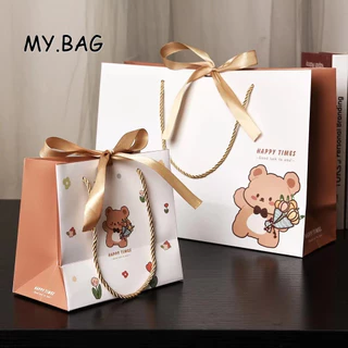 🌷🌷BAG🌷🌷 ถุงกระดาษหูหิ้ว ถุงใส่ของขวัญ HAPPY TIMES ถุงกระดาษน่ารัก ผูกโบว์
