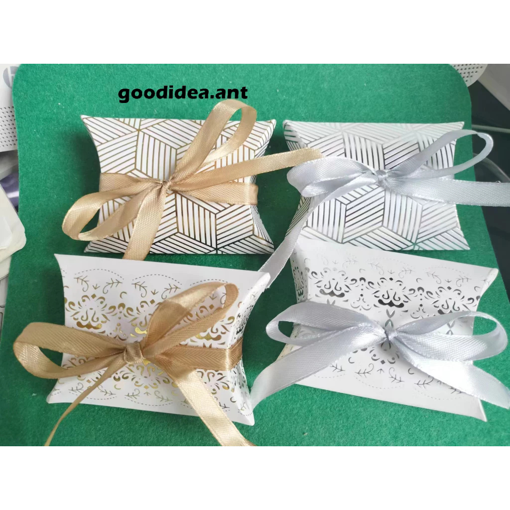 GIDA✏️ พร้อมส่ง กล่องของขวัญใส่ของชำร่วยกระดาษทรงหมอนเงินหมอนทอง
