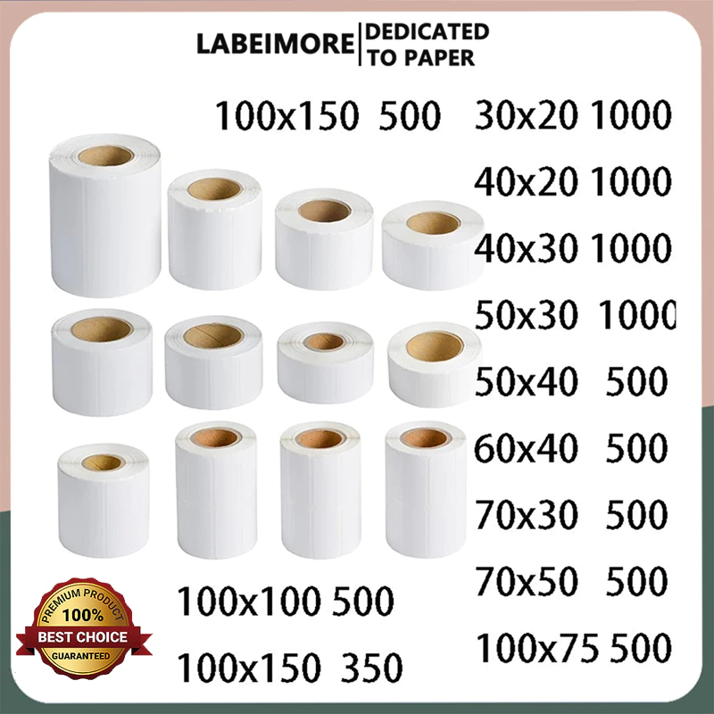 LabelMore สติ๊กเกอร์กันความร้อน ฉลากความร้อน กระดาษห่อ100x75/60x40/40x30/50x40/30x20mm ป้ายผลิตภัณฑ์