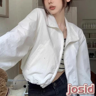 แจ็คเก็ตสีทึบสั้นผู้หญิงแจ็คเก็ตลำลองบางระดับไฮเอนด์แจ็คเก็ตกลางแจ้ง Drawstring อเนกประสงค์