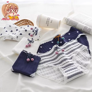 Anna shop มาใหม่ กางเกงใน สไตล์เกาหลี เอวกลาง แฟชั่นน่ารัก โทนขาวน้ำเงิน ผ้านิ่ม พร้อมส่ง CS047