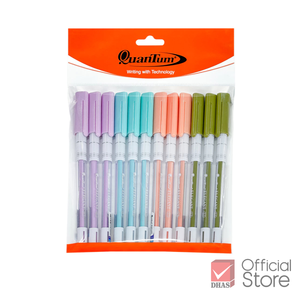 [แพ็ค 12  ด้าม] Quantum ปากกา ปากกาลูกลื่น สเก็ต Elegant น้ำเงิน 0.5 จำนวน 12 ด้าม