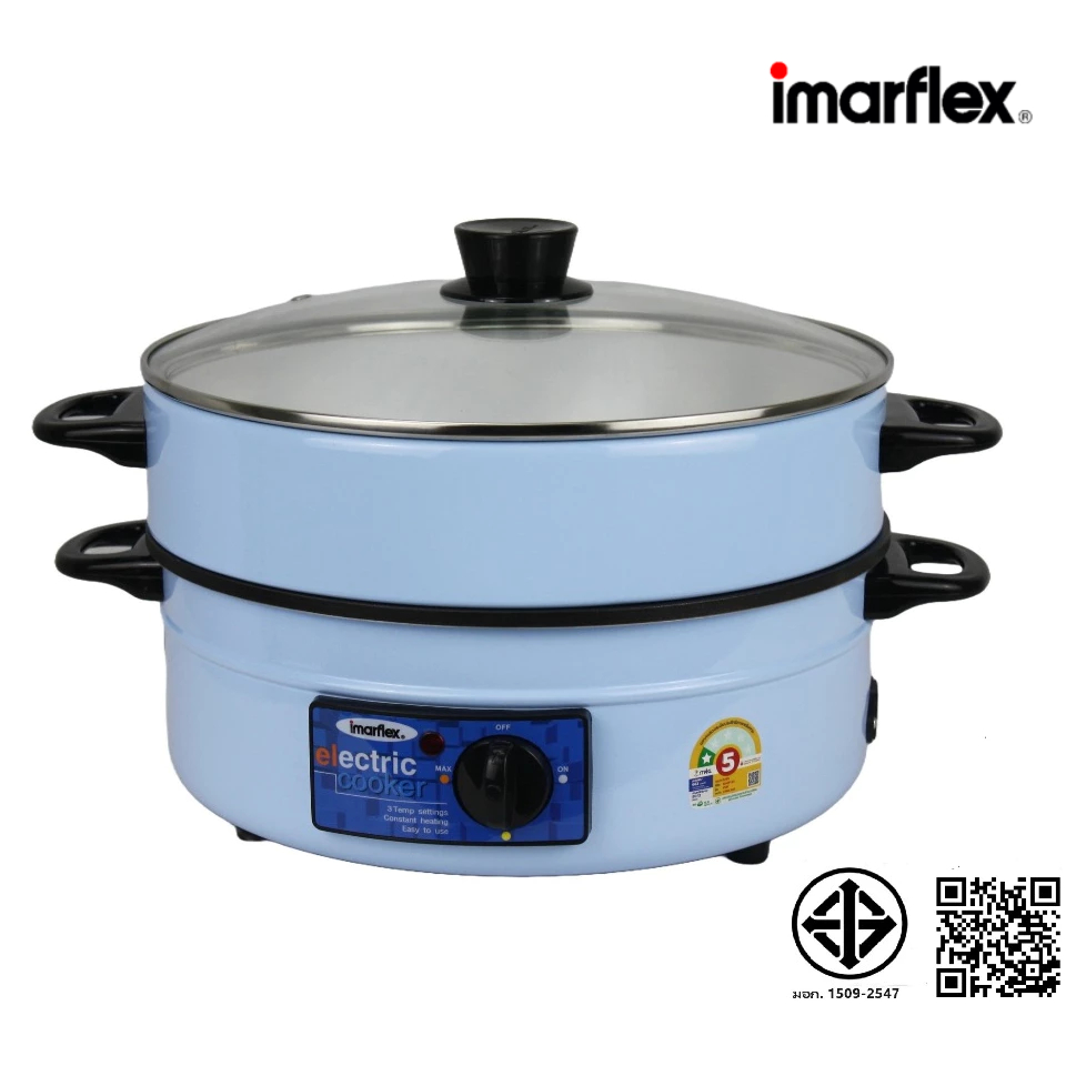 IMARFLEX_11 กระทะไฟฟ้าอลูมิเนียม ฝาแก้ว แบบเคลือบ ซึ้ง 1 ชั้น ขนาด 3 ลิตร IP-137