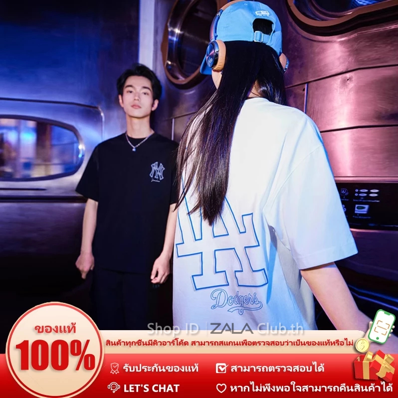 🔥ของแท้ 100%👕สตรีทแฟชั่นเกาหลี เสื้อยืดBasic Mega Logo Oversized-Fit T-Shirt New York Yankees👍สามารถตรวจสอบได้ หากไม่พ