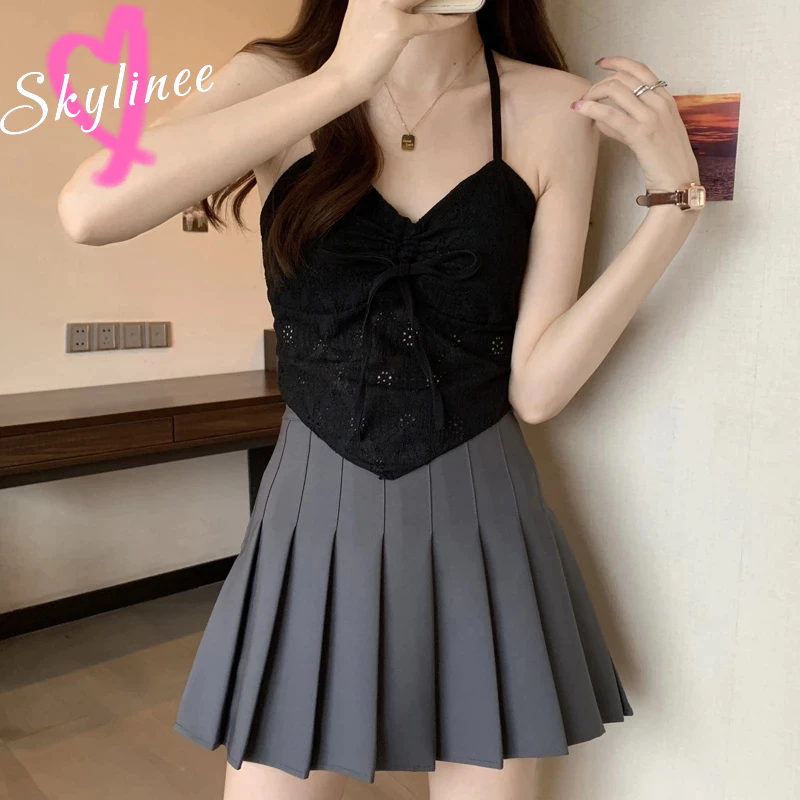 เซ็กซี่ลูกไม้แขวนคอเสื้อกั๊กการออกแบบ Sense Strappy Tube Top สวยกลับ Bow Top ผู้หญิง SL