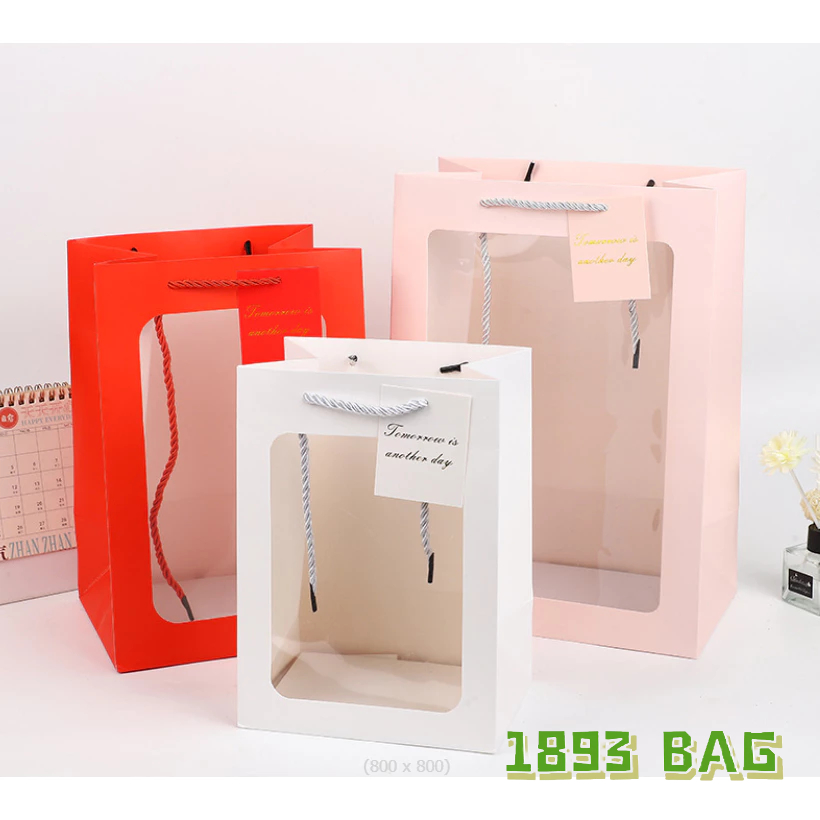 🍭 ถุงใส่ตุ๊กตา หูหิ้วเชือกเกลียว ห้อยป้ายอวยพร หน้าใส กระดาษหนา ใส่ของขวัญ พร้อมส่ง - รูปที่ 4