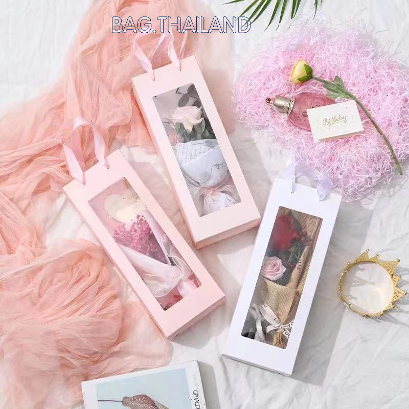 🍒🍒bag🍒🍒ถุงกระดาษหน้าใส ทรงยาว หูริบบิ้น เหมาะใส่สำหรับ ขวดไวน์  สินค้าพร้อมส่ง