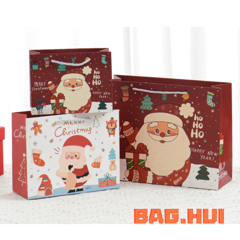 🍒🍒BH ถุงของขวัญ แนวนอน วันคริสต์มาส ลายซานตาคลอส กระดาษหนา หูหิ้วเชือก christmas พร้อมส่ง