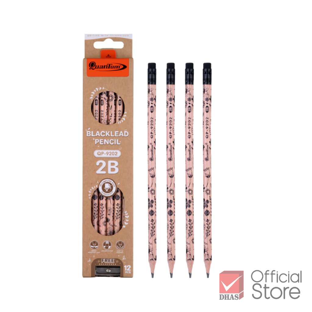 Quantum ดินสอ ดินสอดำ 2B No.QP9202 จำนวน 4 แท่ง และ 12 แท่ง