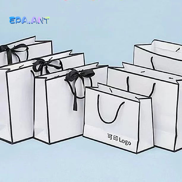 ถุงกระดาษ ส่งของ ขาวขอบดำ+ริบบิ้น/ไม่มีริบบิ้น งานตรงปก