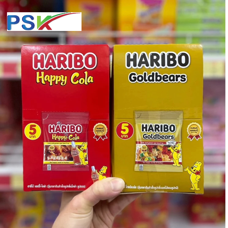 HARIBO (5 บาท) กัมมี่ เจลลี่ ฮาริโบ้ Happy Gold Bears /Cola (1 กล่อง)