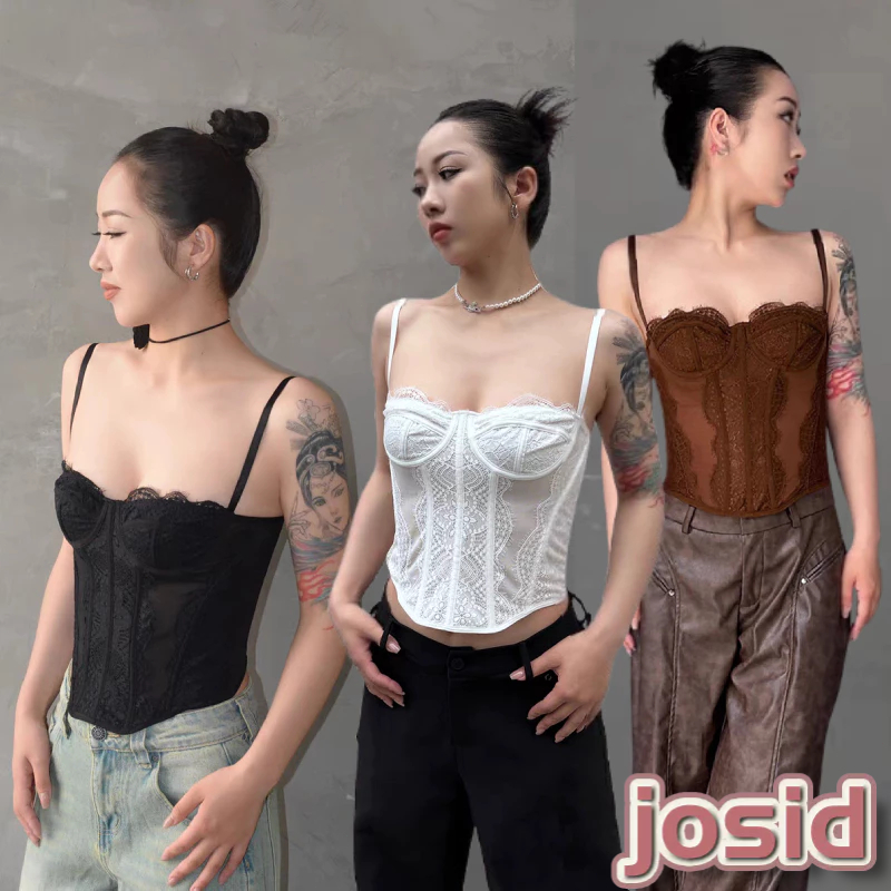 ผู้หญิงกระชับสั้น สาวร้อนเซ็กซี่ Push-up Corset ขอบลูกไม้ Camisole JD