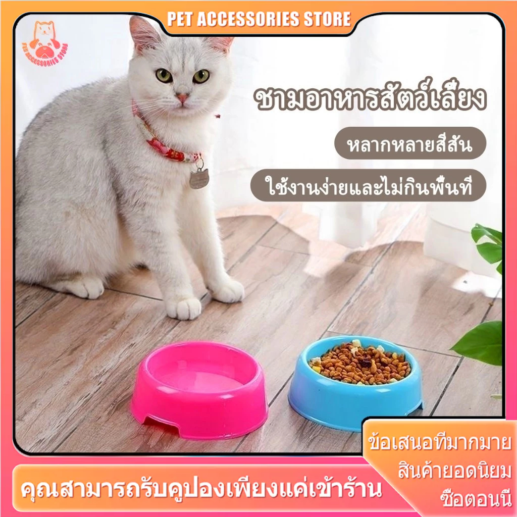 ชามอาหารแมว ชามข้าวแมว จานข้าวแมว พลาสติกพีพีคุณภาพสูง สีส่งแบบสุ่ม