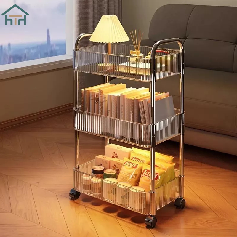 ชั้นวางของรถเข็นพลาสติก +ที่จับ 3/4ชั้น วัสดุอะคริลิก ใช้ในสถานการณ์ต่างๆ เคลื่อนย้ายสะดวก รุ่นฮิต