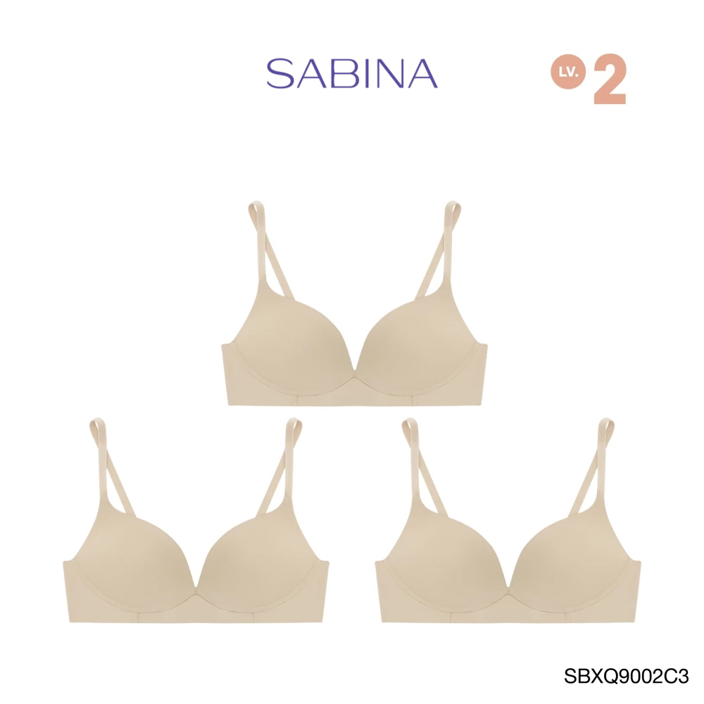 Sabina Twenty Five Level 2 เสื้อชั้นใน (Set 3 ชิ้น) ไร้ตะเข็บ  ไร้โครง รหัส SBXQ9002C3 - สีเนื้อเข้ม