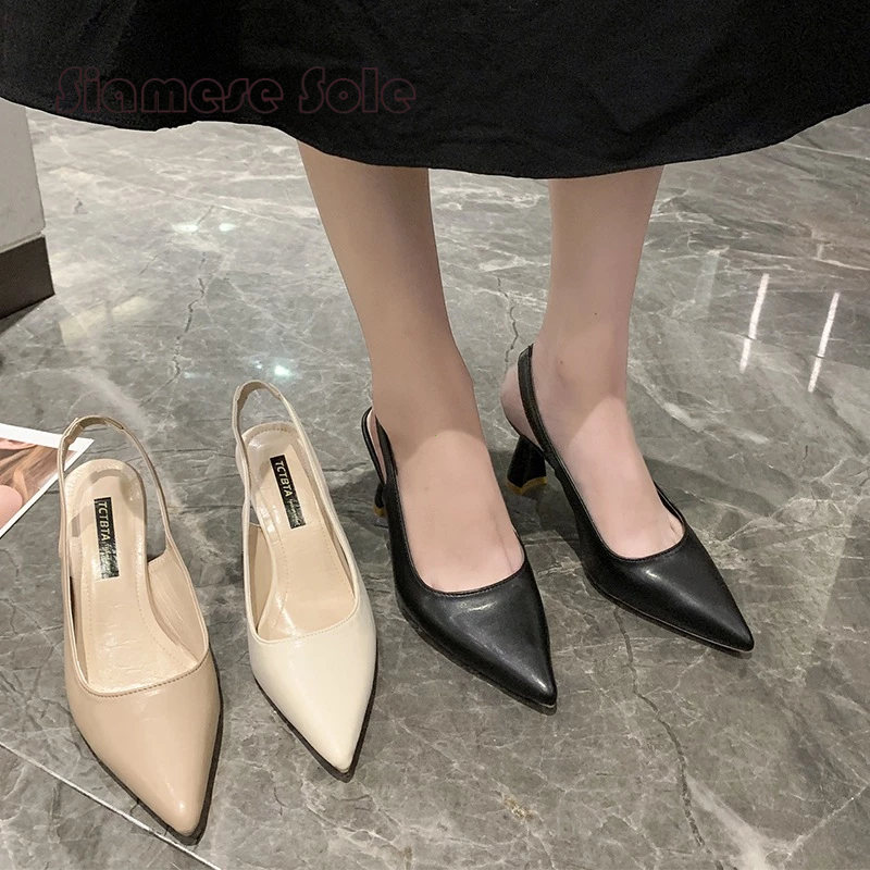 พร้อมส่ง🔥🔥 ผู้หญิง ส้นสูง รองเท้าแตะ รองเท้าทำงานสไตล์ฝรั่งเศส ทำจากหนังนิ่ม ไม่เจ็บเท้า สูง 7CM