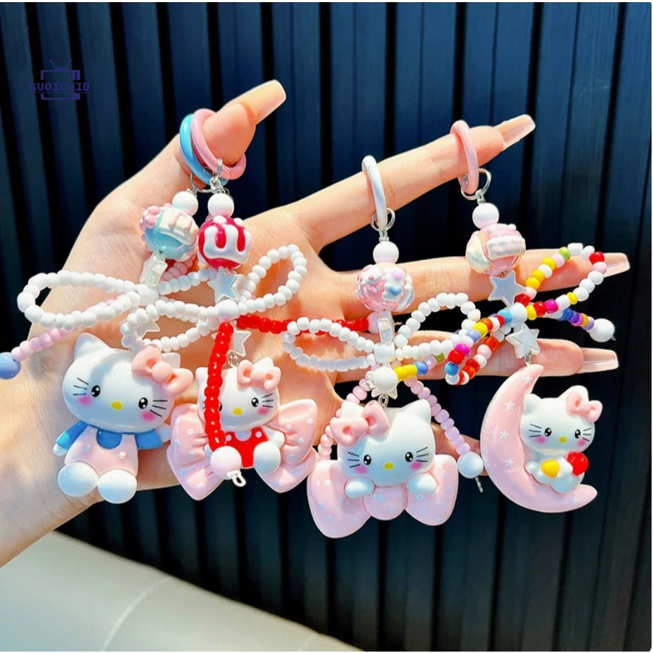 สายคล้องโทรศัพท์มือถือ จี้โทรศัพท์รูปแมวโบว์การ์ตูน จี้เคสหูฟังสุดน่ารัก จี้โซ่ลูกปัดข้าวแบบปรับแต่งได้ – โปรปัง