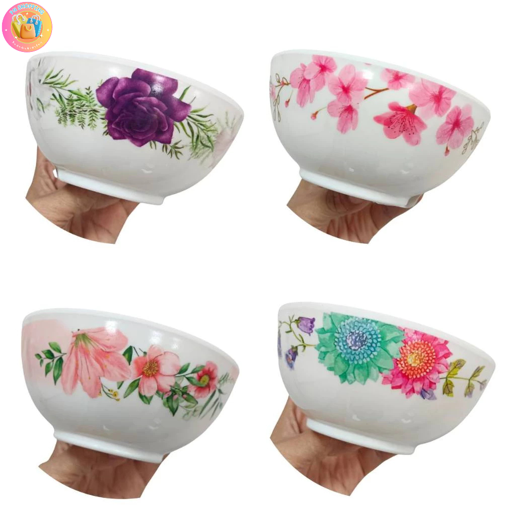 ถ้วยเมลามีนทรงโคม 5 นิ้ว ถ้วยซุป  ลายดอกไม้ สวยคลาสสิค ทรงกระทัดรัด เนื้อหนา(ชุด 6 ใบ)