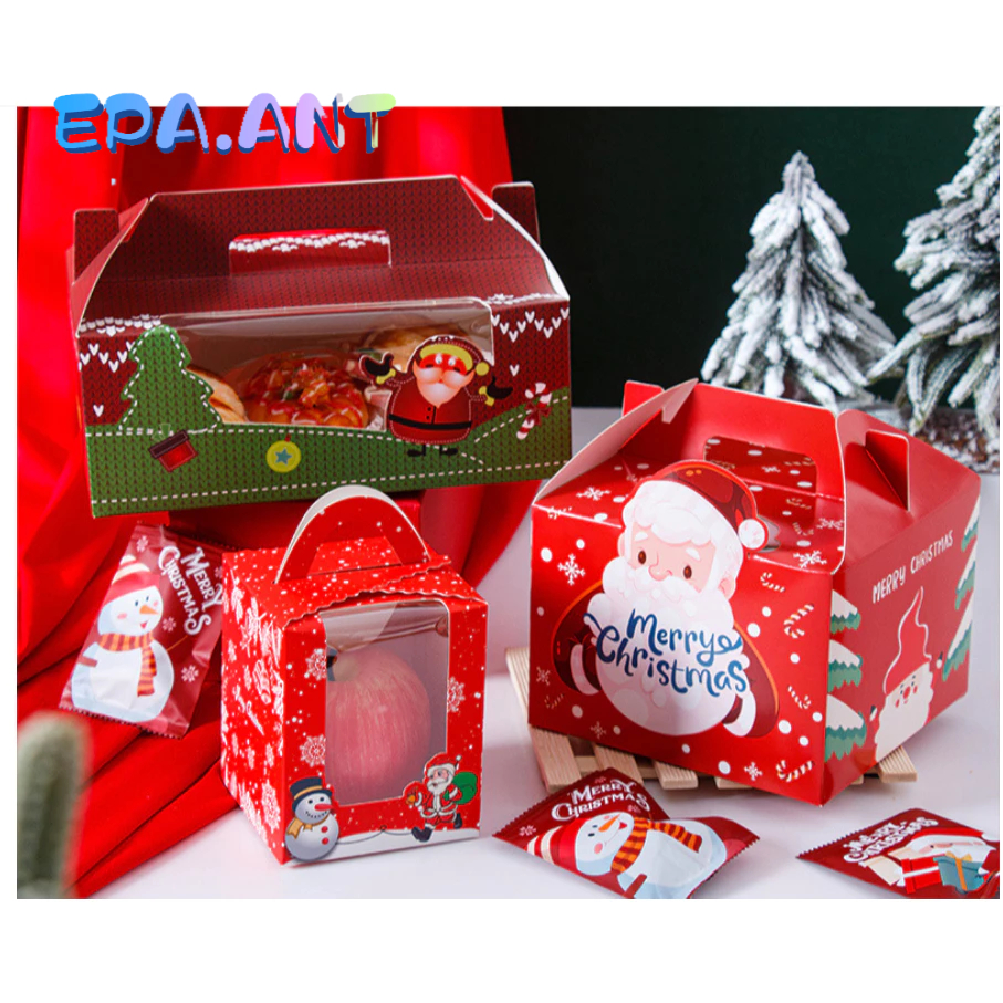 กล่องขนม กล่องเค้ก คัพเค้ก คริสต์มาสสีแดง ลายซานตาครอส แบบ1หลุม 2หลุม 4หลุม 6หลุม