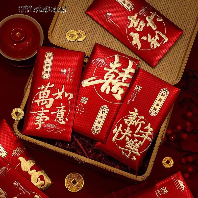 พร้อมส่งในไทย▶️ ซองอั่งเปา ซองแดงใส่เงิน ของขวัญ สวัสดีปีใหม่  แพ็ค/6ใบ