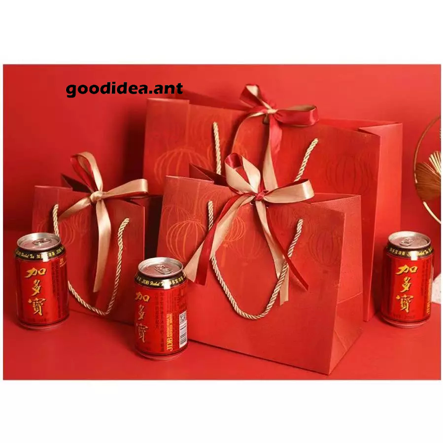 GIDA✏️ ถุงกระดาษตรุษจีน ถุงใส่ของขวัญของรับไหว้ ถุงสีแดงลายโคมจีน พร้อมริบบิ้นผูก - รูปที่ 3