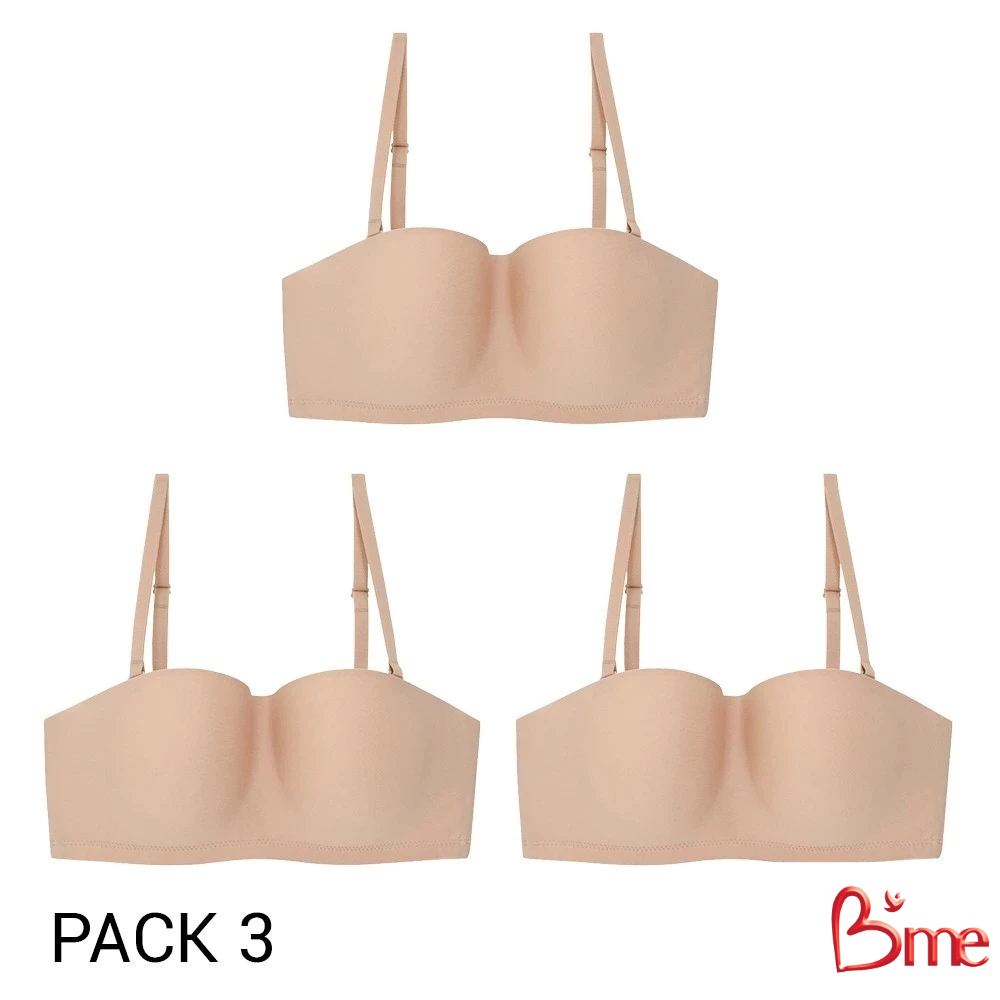 B'me เสื้อชั้นในไร้โครงถอดสาย level 2 ฟองกลาง รุ่น ME1C19 (Eco Fashion) (แพ็ก 3 ตัว) สีดำ สีนู้ด สีส