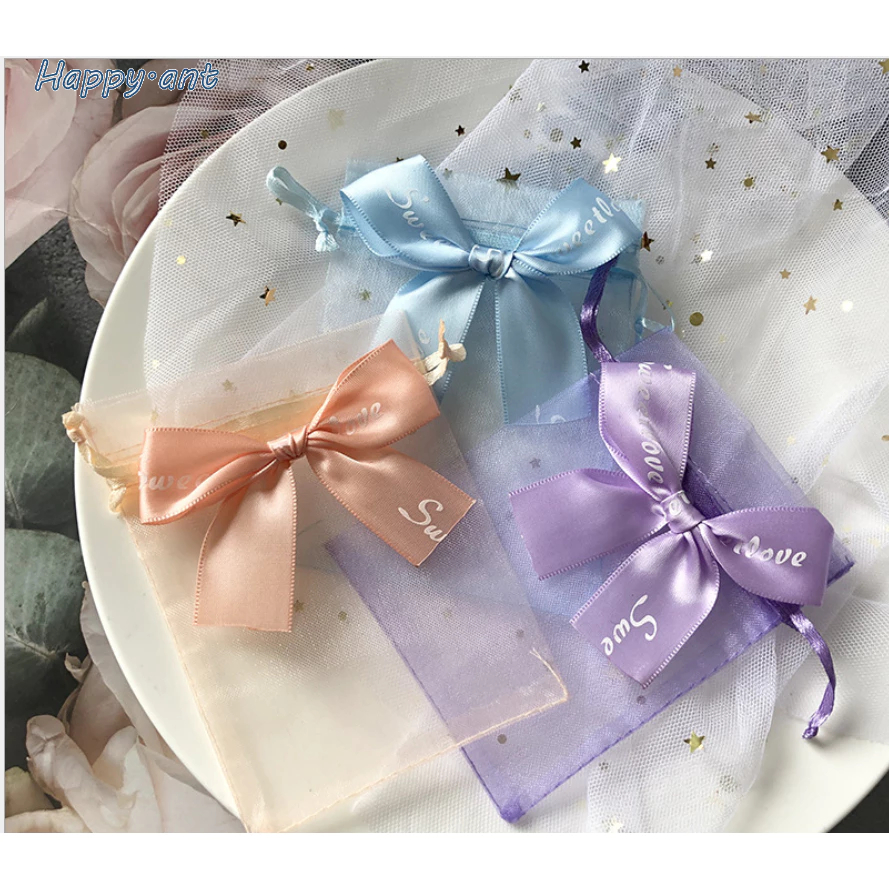 🍊🍊HP🍊🍊 ถุงผ้า หูรูด ผ้าแก้ว ติดโบว์ ใส่ของขวัญ ของชำร่วย งานแต่ง พร้อมส่ง