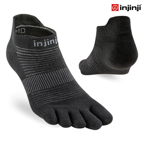 INJINJI ถุงเท้าวิ่งแยกนิ้ว ผู้หญิง WMN RUN LW NO SHOW COOLMAX XTRA 2024 BLACK ข้อสั้น สีดำใหม่
