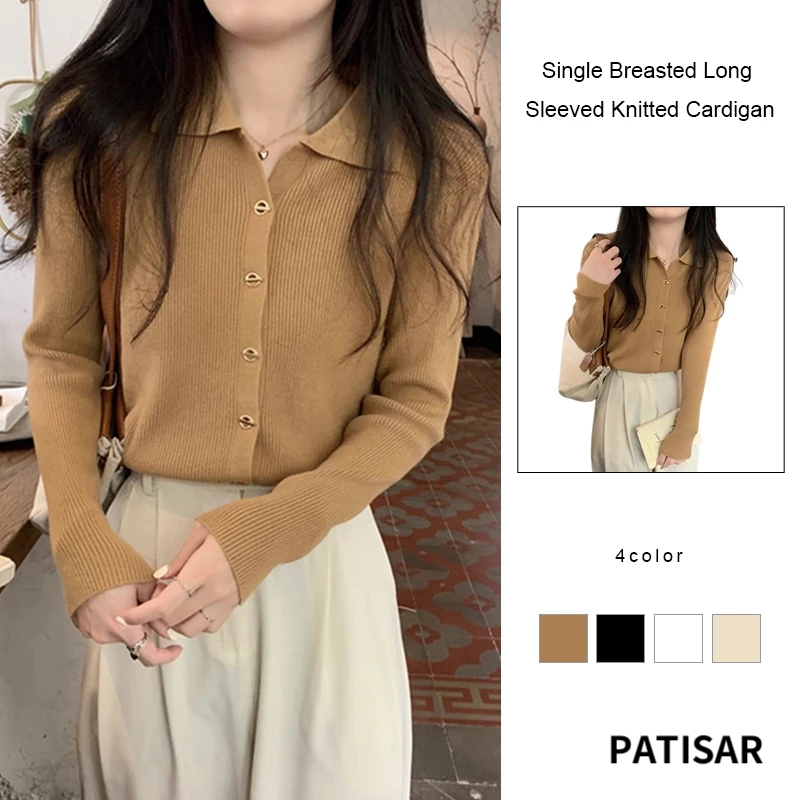กระดุมเดี่ยวแขนยาวถักเสื้อสเวตเตอร์ถักความรู้สึก Bottoming เสื้อผู้หญิงเสื้อถัก PR