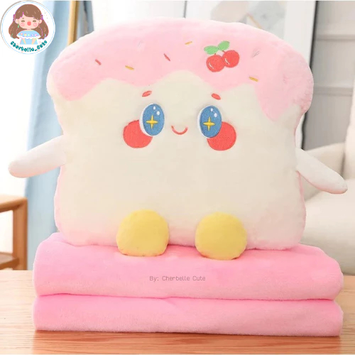 หมอนผ้าห่มขนมปัง หมอนคัพเค้ก เป็นได้ทั้งหมอนและตุ๊กตา + ผ้าห่มฟรี ด้านหลัง(พร้อมส่ง)