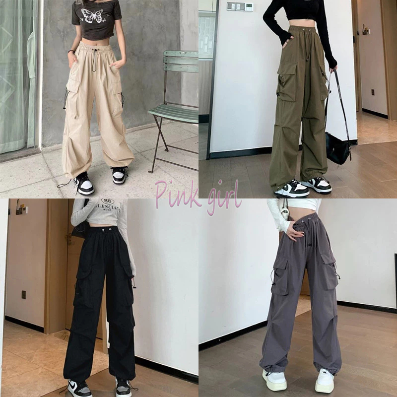 💋Pink girl💋​พร้อมส่ง กางเกงคาร์โกเอวสม๊อค กระเป๋าข้าง ทรงกระบอกเล็ก "2097" -NZ-H