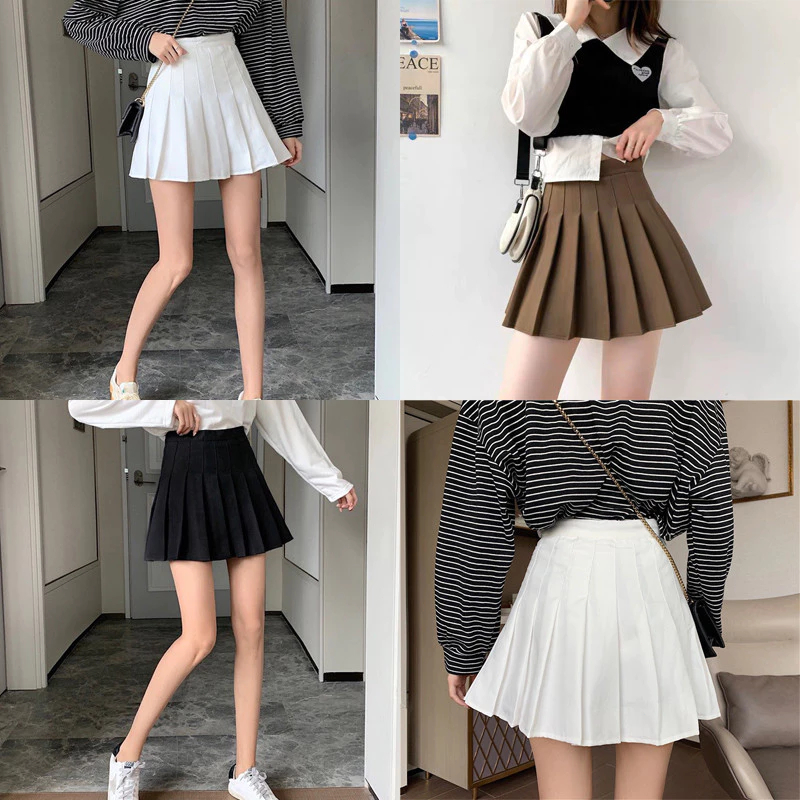💋Pink girl💋 พร้อมส่ง กระโปรงสั้น ทรงนักเรียนญี่ปุ่น คิ้วท์ๆใส่สบาย มีซับในผ้าบางๆ  "8588" -NZ